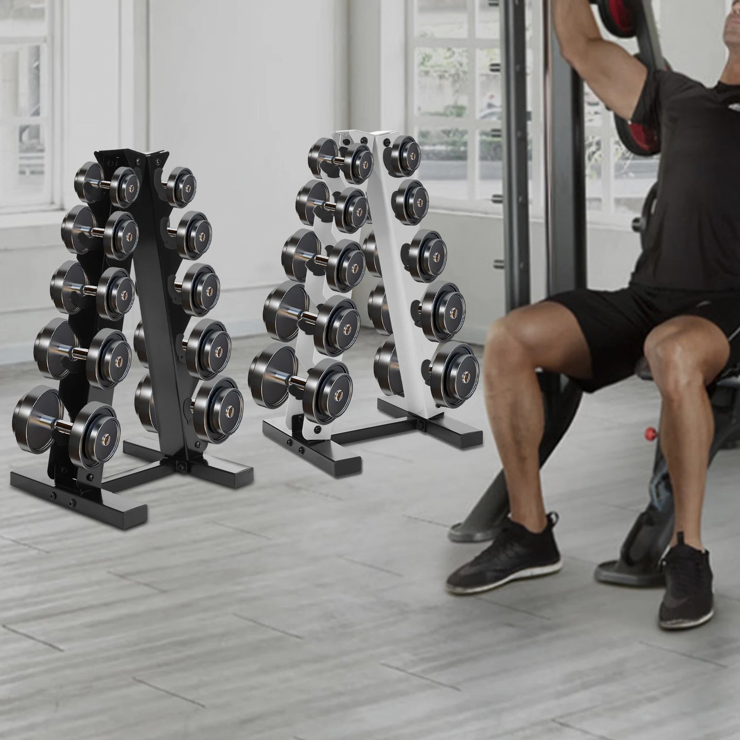 5 Layers A-Frame Stainless Steel Weight Holder for Home Gym Black/White For Storing Dumbbells In Homes, Hotels, Gyms
