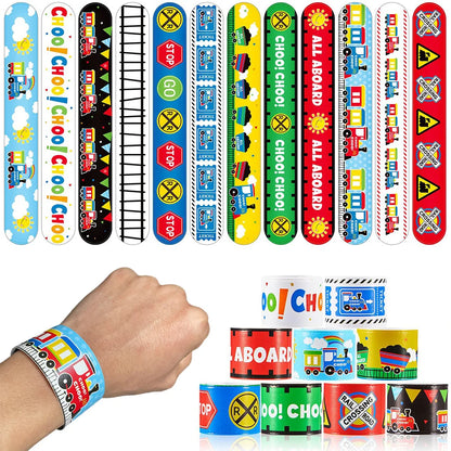 Train Party Supplies Drinking Straws Temporary Tattoos Keychains Slap Bracelets Stickers Goodie Bag Transportation Birthday Gift
