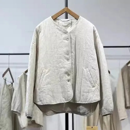 Comfy Oversized Quilted Jacket for Women, 2026 Casual Coat in Cotton Linen, Spring Autumn Winter Wear, Style K029