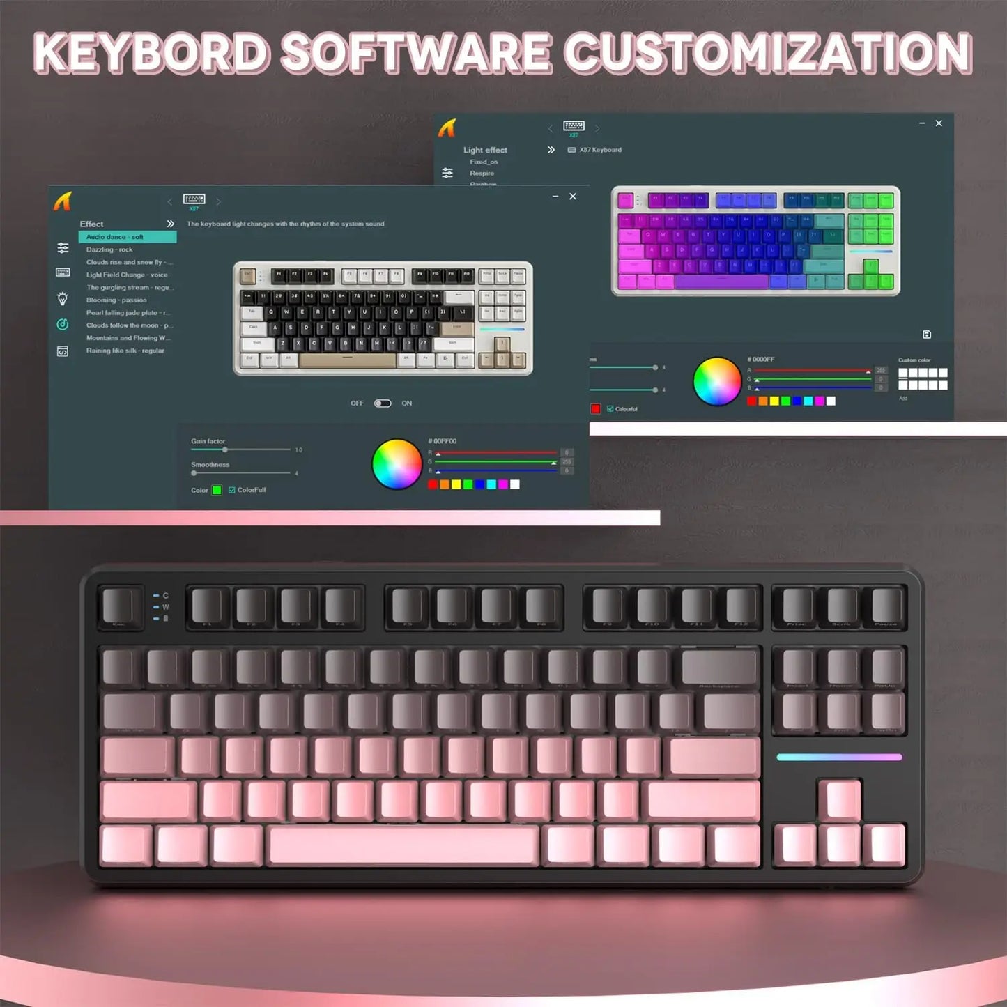 Attack Shark X87 Wireless Mechanical Keyboard, Hot Swappable Gasket Gaming Keyboard RGB Backlit Gaming Keyboard,BT/2.4GHz/USB-C