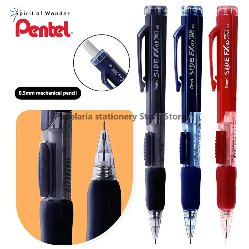 1pcs Pentel Mechanical Pencil 0.5mm PD255 Drawing Art Supplies Office Accessories Student School Stationery Side Press Out Lead