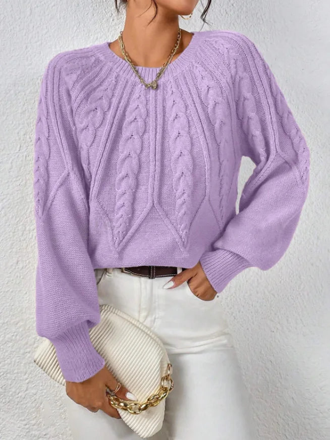 2025 Autumn/Winter New Women's Solid Color Cable Knit  Pullover Sweater Basic Soft Sweaters For Women Jacquard Tops