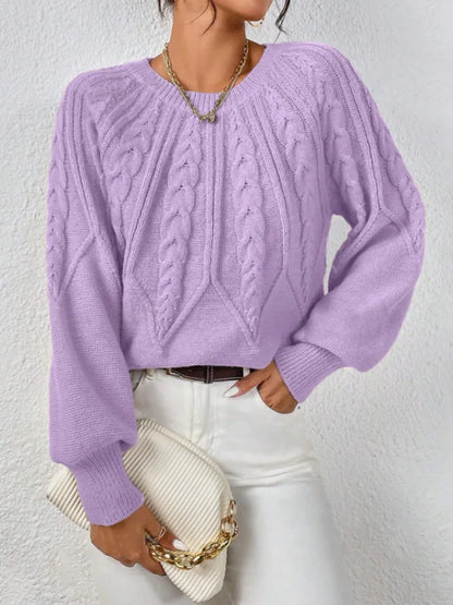 2025 Autumn/Winter New Women's Solid Color Cable Knit  Pullover Sweater Basic Soft Sweaters For Women Jacquard Tops
