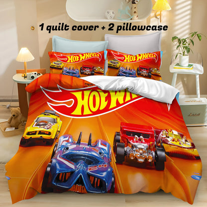 Cartoon Hot-wheel Duvet Cover Home Pillowcase Set Adult Bedroom Children Comforter Bedding