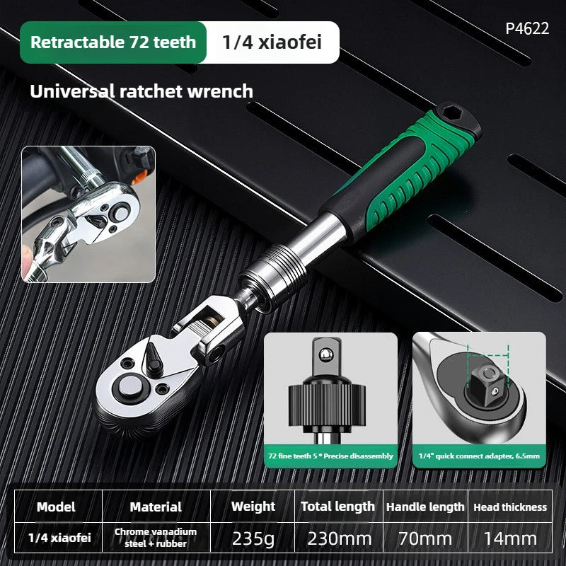 1/4 1/2 3/8 72-Tooth Carbon Steel Wrench Retractable Ratchet Wrench Automatic Quick Release Spanner Multifunctional Hand Tool