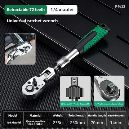 1/4 1/2 3/8 72-Tooth Carbon Steel Wrench Retractable Ratchet Wrench Automatic Quick Release Spanner Multifunctional Hand Tool