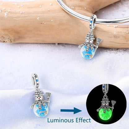 Original 925 Sterling Silver Charms Beads Winter Snowflake Snowman Igloo Penguin Pendant Fit Bracelet Women Jewelry Gift