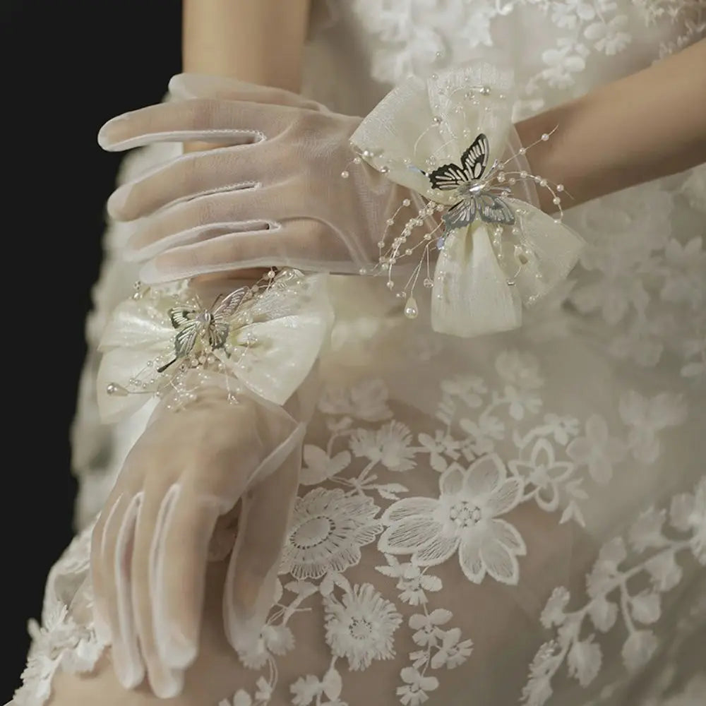 Short Women's Etiquette Dress Gloves Retro Summer Thin Lace Gloves Tea Party Gloves for Wedding Dinner Party
