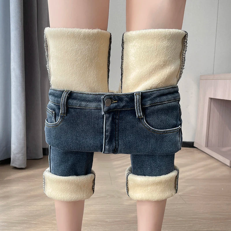 Womens Jeans Fleece Lined Thickened Winter Warm Straight Leg Loose Fit High Waist Slimming Trousers Y2k clothes Y2k jeans