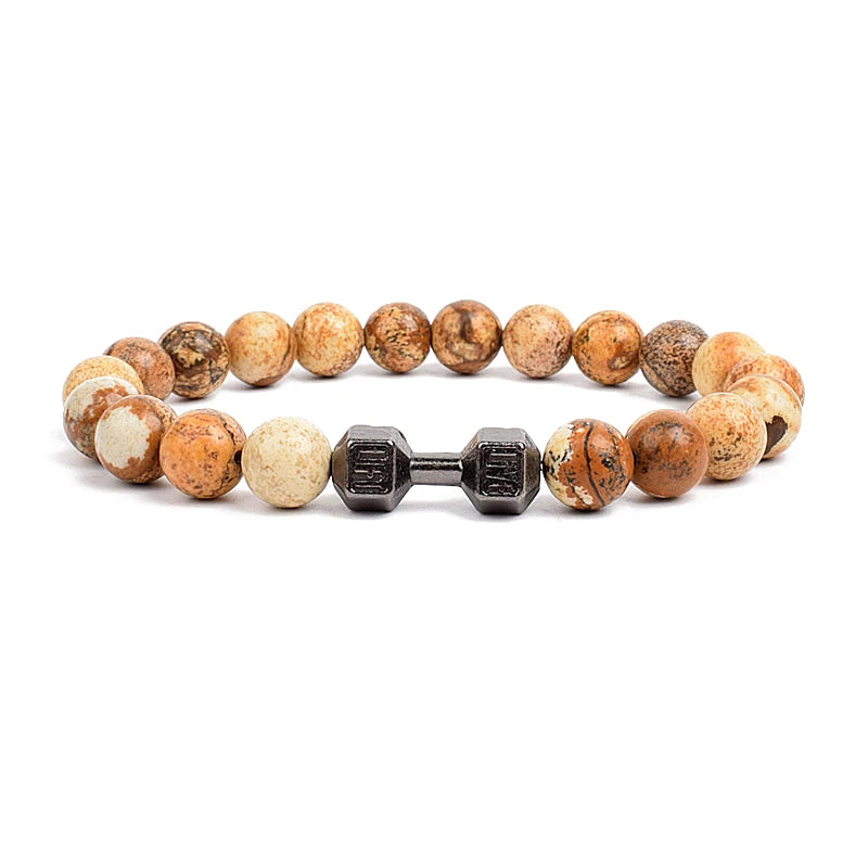 Dumbbells For Men Beads Bracelet Natural Black Volcanic Lava Stone Energy Barbell Fashion Bracelets Bangles Handmade Jewelry