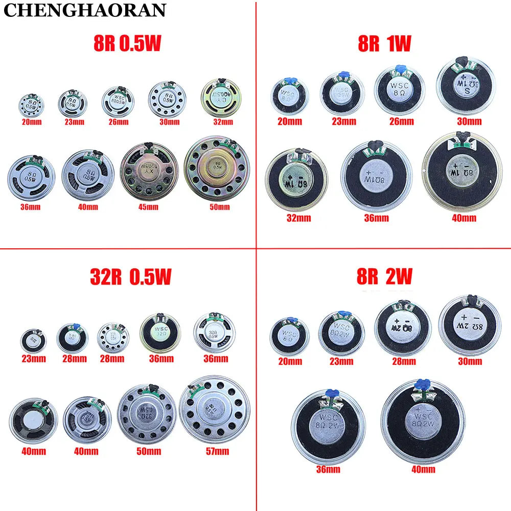 2PCS 8R 32R 0.5W 1W 2W Mini Speaker 8 Ohm 32 Ohm Loud Speaker Diameter 20mm 23mm 26mm 28mm 30mm 32mm 36mm 40mm 45mm Loudspeaker