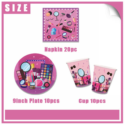 Girl's Birthday Party Supplies  Cosmetics Decorations Background Banners Disposable Cups Plates Knives Forks Spoon Gift Backdrop