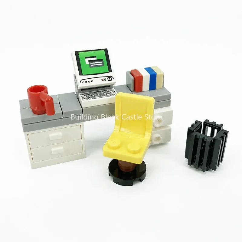 MOC Modern Home Sofa, TV Cabinet, Furniture, Refrigerator Small Particle Building Block Scene Construction Toy Model