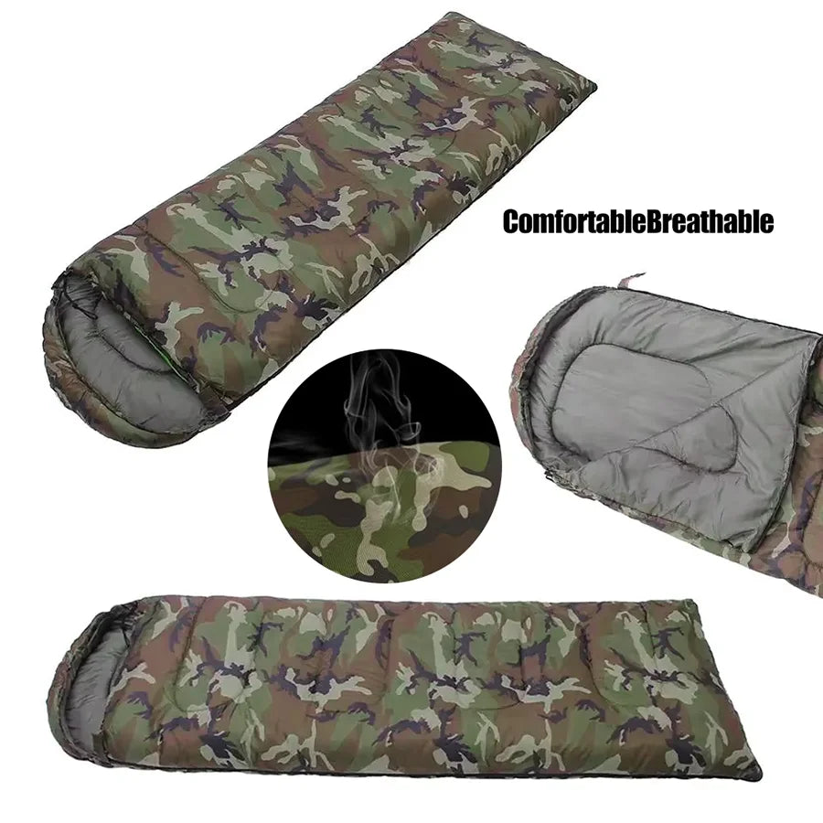 Dirt Proof Sleeping Bag Camouflage Green Bedding with Hat Warm Suitable for Outdoor Camping, Hiking and Backpacking