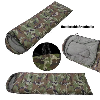 Dirt Proof Sleeping Bag Camouflage Green Bedding with Hat Warm Suitable for Outdoor Camping, Hiking and Backpacking