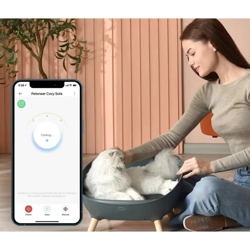 APP Controlled Electric Smart Pet Bed Silent Design With Self-Heating Cooling Features Plastic Bed Animal Pattern For Cats Dogs