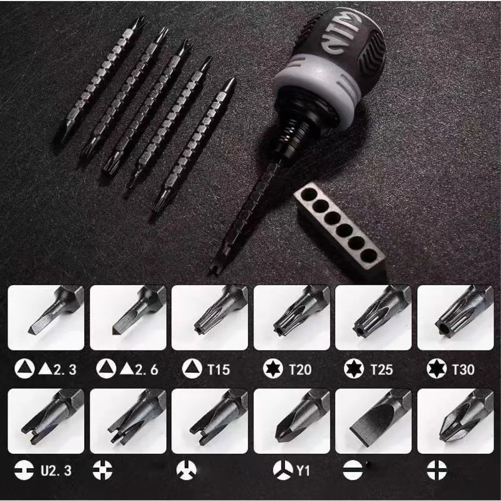 Ratchet Screwdriver Set Short Handle Cross Groove Drill Head Telescopic Detachable Steel Screw Driver Repair Hand Tools