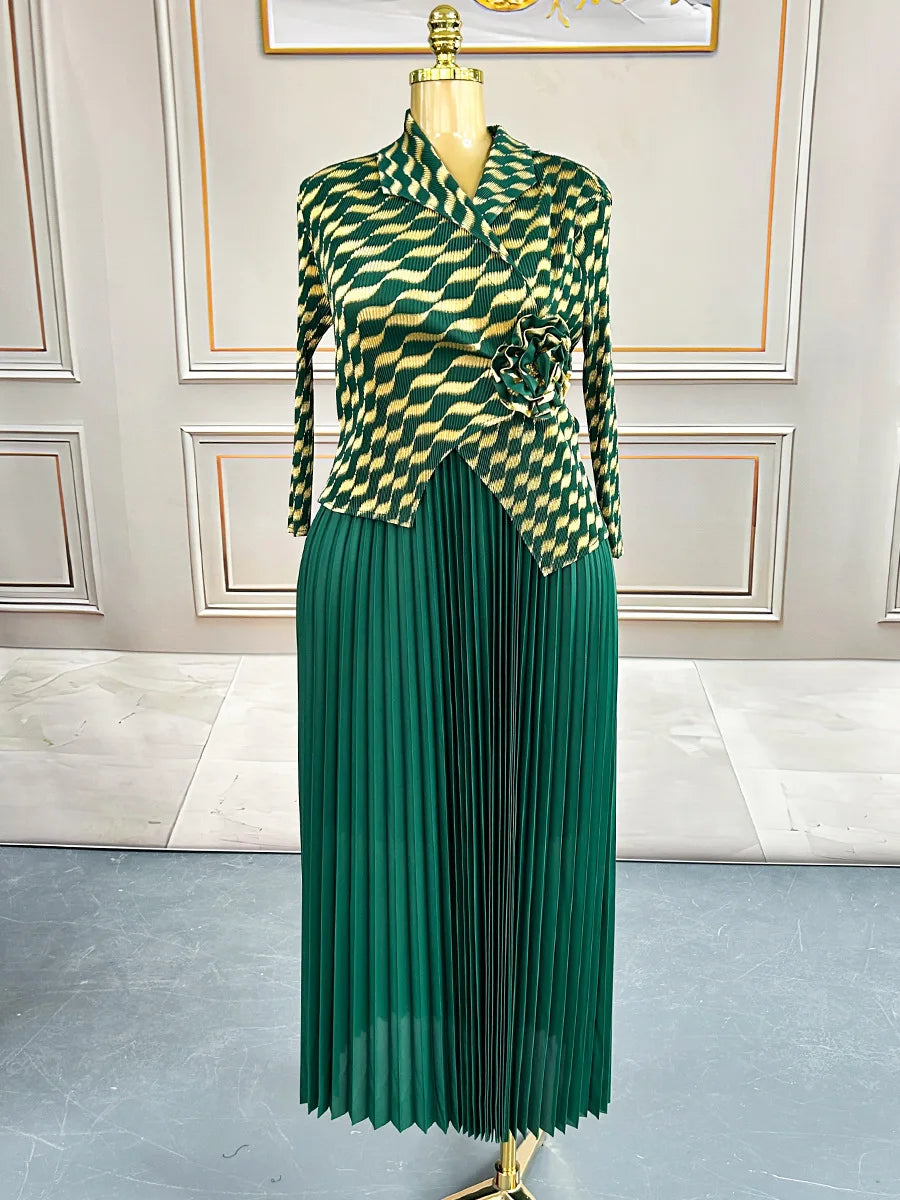 New Miyake Pleated Women's Dresses Ironed Printed Long Elegant Geometric Folded Clothing No Ironing Required Lightweight Fabric