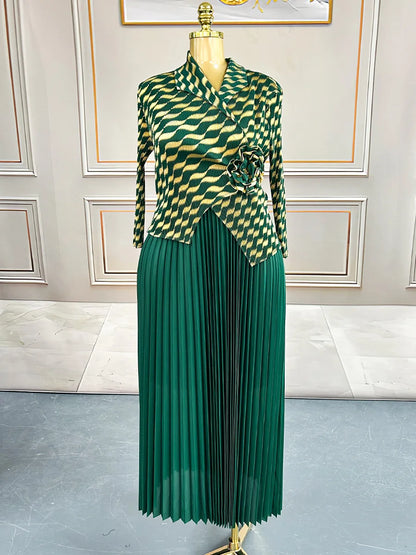 New Miyake Pleated Women's Dresses Ironed Printed Long Elegant Geometric Folded Clothing No Ironing Required Lightweight Fabric