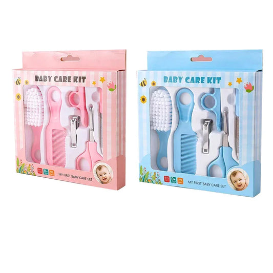 6pcs/Set Blue & Pink Baby Cleaning Kit Care Product Set For Nails And Hair, Including Beauty Brush Comb And Nail Clipper Set