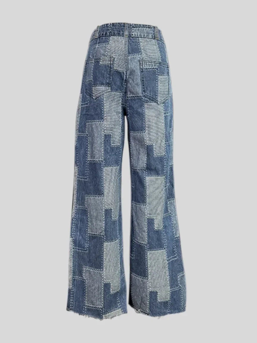 Autumn Clothes Women's Jeans Buttoned Contrast Color Streetwear Pants Wide Leg Loose Female High Waist Denim Trousers  Bottoms