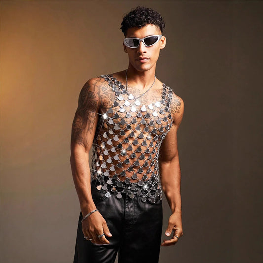 New Music Festival Party Men's Vest Acrylic Shiny Mirror Nightclub Top Trendy Laser Reflective Stage Outfit Sexy Sleeveless Vest