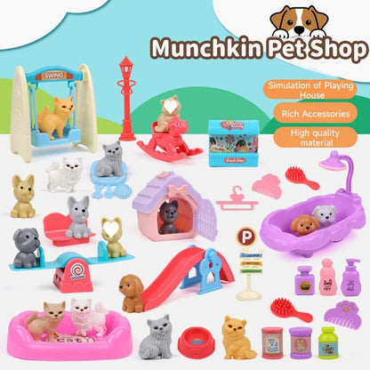 Dog Doll Set Puppy Pretend Play Toys Children Play House Accessories Pet House Scene Games Toys Kids Sensory Dog Pet Basket Toys