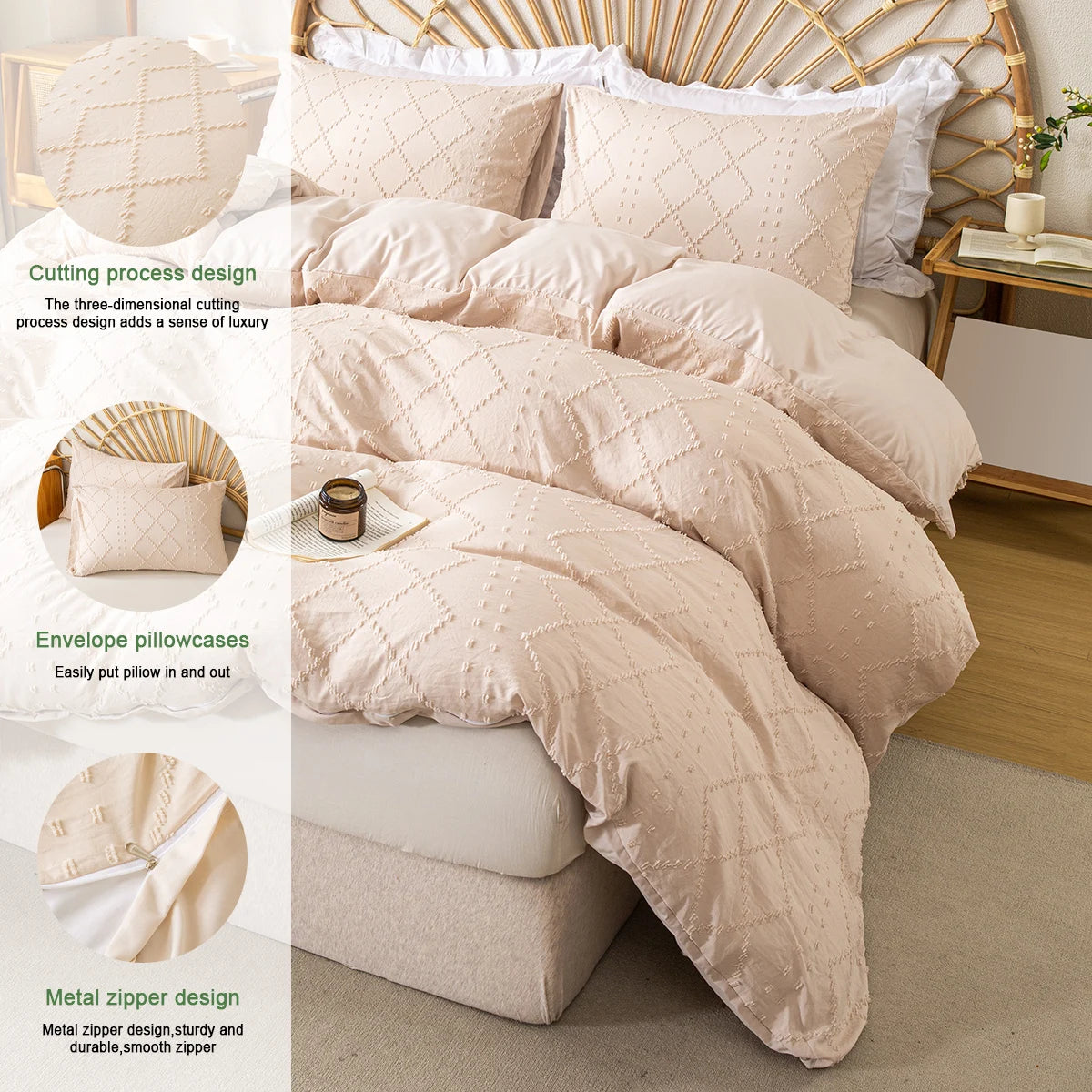 3pcs Cutting Flower Bedding Set with Zip Closure - Polyester, All-Season Comforter Set (Comforter & Pillow Shams Not Included)