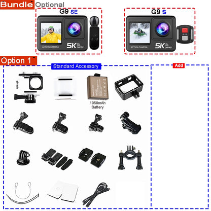 Action Camera 5K 4K60FPS 50MP 2.0 Touch EIS Pre-Record Wireless Mic Wi-Fi 170D DVR Webcam Waterproof 30M 5X Zoom Sports Camera