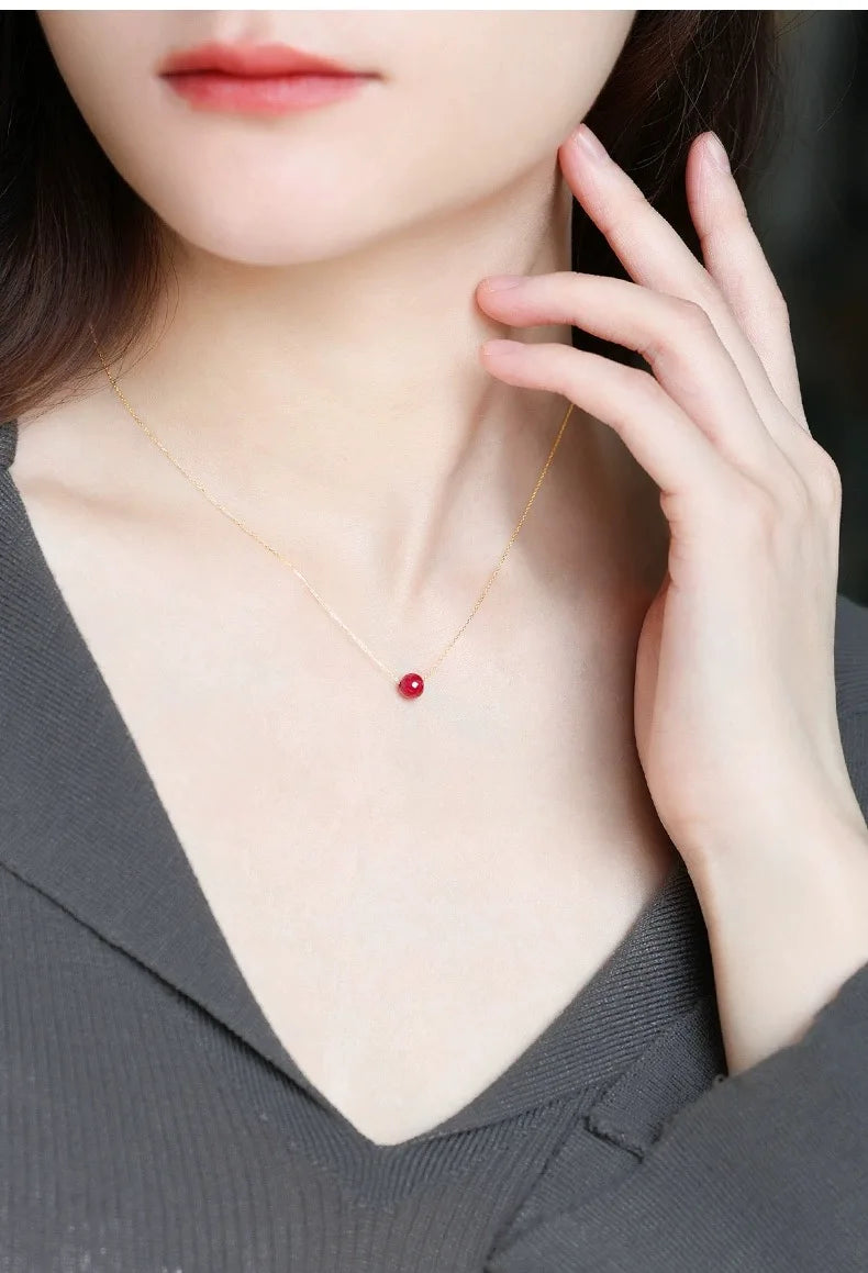 Fine Jewelry New Real 18K Gold Necklace  Natural ruby for Women Au750  Design Simple Fashion Fine Jewelry Gift for Women,x667