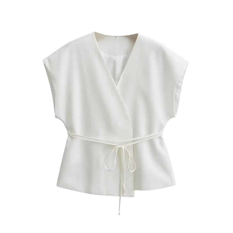 HH Women Elegant Solid Vests V Neck Sleeveless Lace Up Shirt Coat Casual Summer Female Fashion Y2k Top Vests