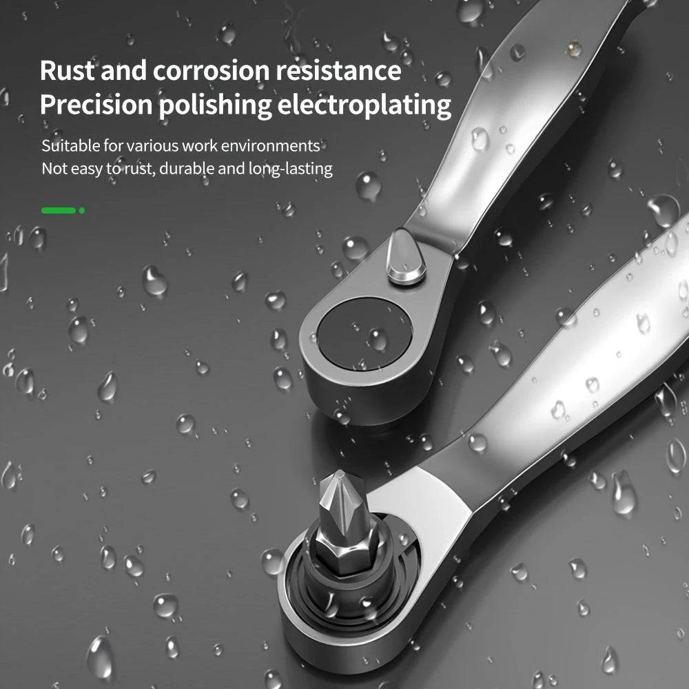 2 in 1 Mini Ratchet Wrench, Durable Chrome Vanadium Steel Wrench with 72 Teeth, 1/4 Inch Drive Socket, Quick Wrench, Hand Tool