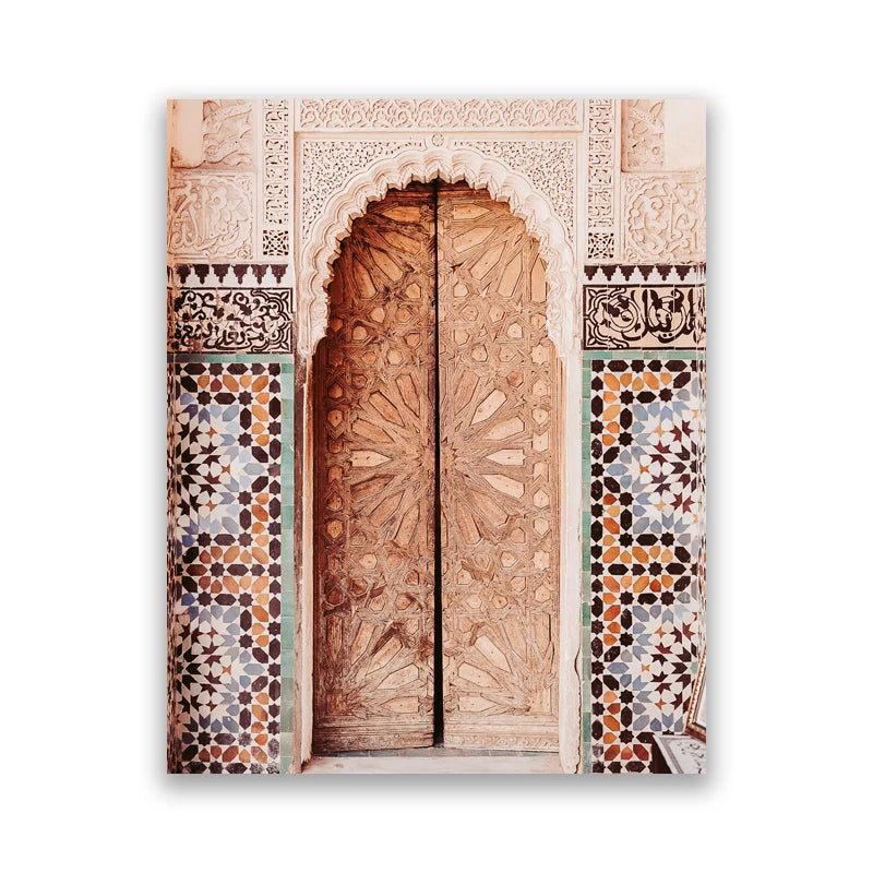 Moroccan Wall Art Canvas Print Marrakesh Architecture Poster Boho Wall Decor Terracotta Art Picture Decoration Painting for Home
