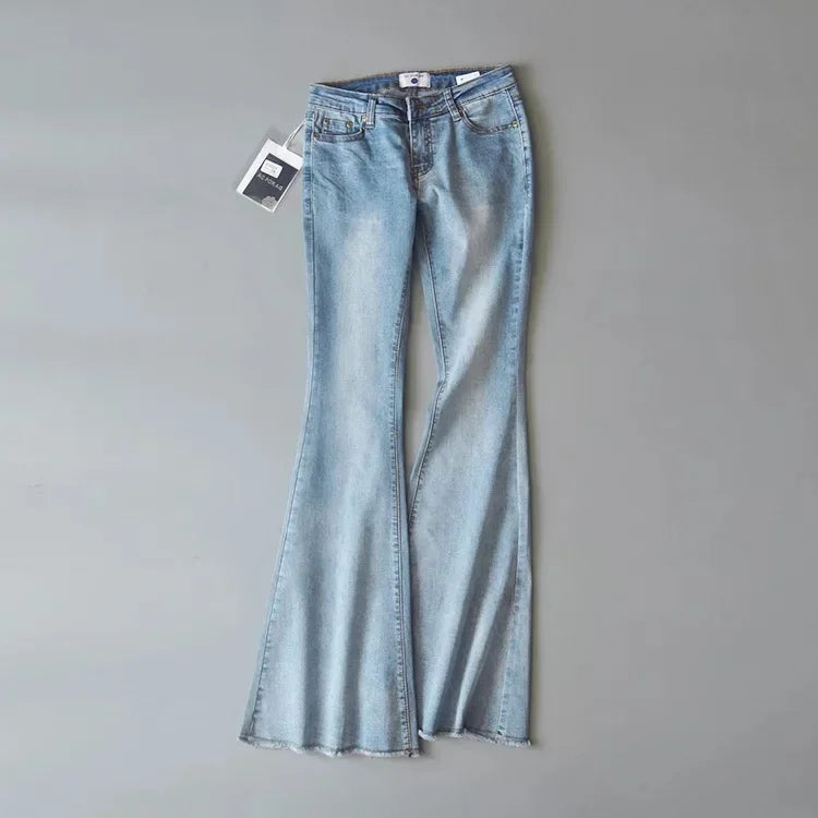 TARUXY Retro Low Waist Blue Jeans For Women 2025 Bodycon Flared Pants Ladies Basic Slim Fit Summer Street Casual Jeans Woman