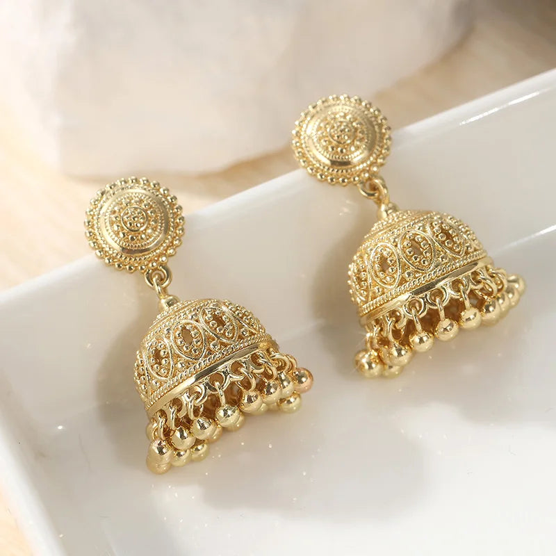 Vintage Brass Golden-plated Earrings Handmade Earrings Bohemian Style Earrings Bell Earrings Bead Earrings Pendant Earrings