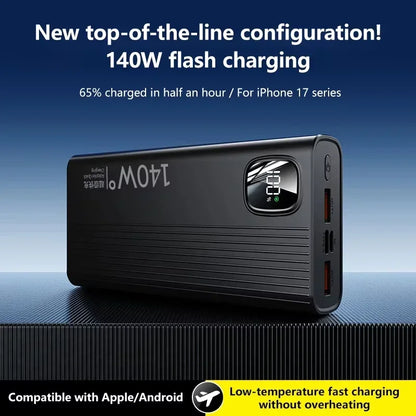 Lenovo 500000mAh 140W PowerBank Super Fast Charge Portable Powerbank External Battery Charger LED Display For iPhone