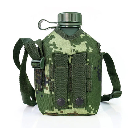 1L Camouflage Military Water Bottle Outdoor Sports Picnic Kettle Portable Canteen with Shoulder Strap Aluminum Camping Pot Flask