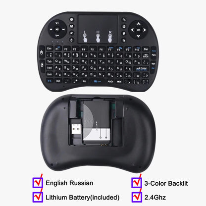 I8 Mini Wireless Keyboard RGB Backlit 2.4GHz Air Mouse English Russian Keyboard with Touchpad Handheld for Android TV BOX