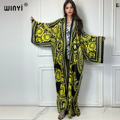 WINYI Africa boho print Kimonos african dresses for woman Cardigans beach outfits kaftan beach cover up evening dress maxi coat