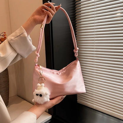 High Quality Solid Color Fashion Elegant Shoulder Bag Smooth Cloth Satin Underarm Bag Leisure Shoulder Bag Lady Handbags Purse