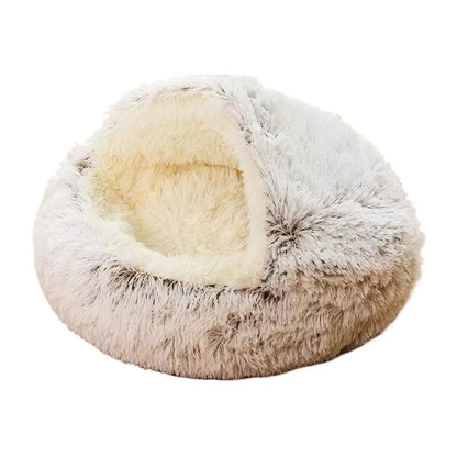 2 in 1 Soft Plush Pet Bed with Cover Round Cat Bed Pet Mattress Warm Cat Dog Sleeping Nest Cave for Small Dogs