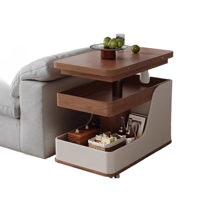 Coffee table liftable rock slab side table living room sofa side cabinet movable cart multi-function movable lifting coffee tabl