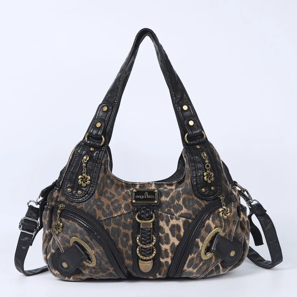 Angel Kiss Women Handbags Leopard Bag Top-handle Handbag Fashion Satchel Dumpling Pack Shoulder Bag Tote Bag Hobos Large Purse