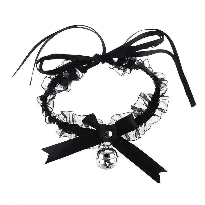Lace Aesthetic Necklace Bow Knot Bell Choker Necklace Women's Cute Collar Gothic Simple Sexy Lovely Pendant Fashion Jewelry