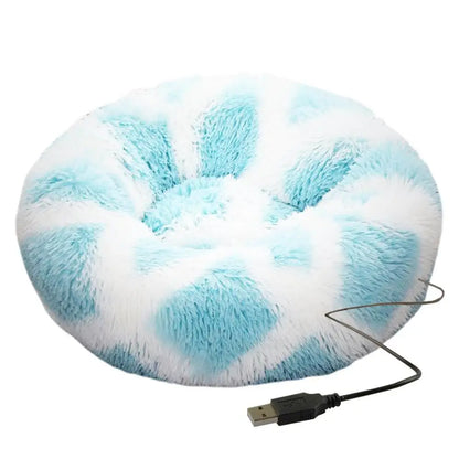 Soft Plush Pet Beds USB Heating Round Dog Bed Donut Round Beds For Small Medium Dogs And Cats Comfortable And Machine Washable