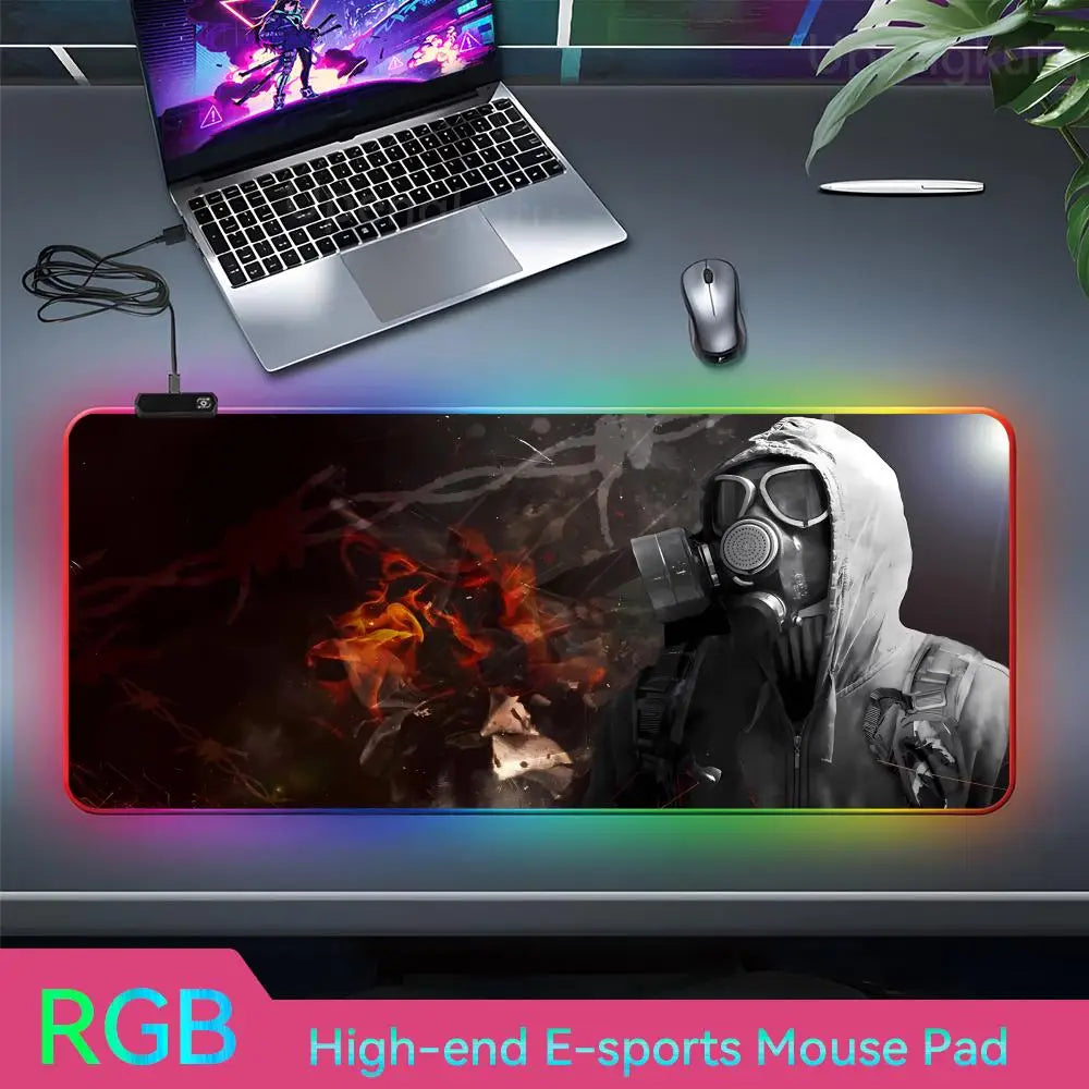 S_stalker 2 Mouse Pad RGB 3 mm Mouse Pad Rubber Mouse Pad LED Lamp Cute Desk Mat Anime Carpet  Desk Led Mouse Pad Mouse Pad Gran