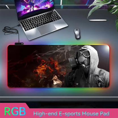 S_stalker 2 Mouse Pad RGB 3 mm Mouse Pad Rubber Mouse Pad LED Lamp Cute Desk Mat Anime Carpet  Desk Led Mouse Pad Mouse Pad Gran