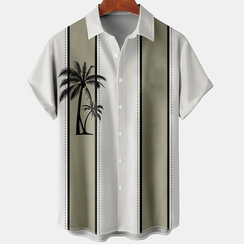 Hawaiian Shirt Men Summer 3d Coconut Tree Printed Holiday Short Sleeve Tops Tee Oversized Blouse Casual Dress