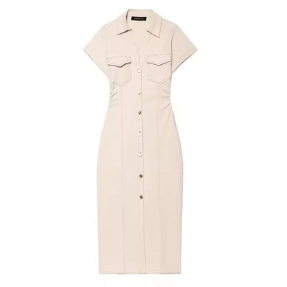 Denim Dress Women's Spring Summer Casual Long Dresses For Women 2026 New Fashion Ruched Short Sleeve Streetwear Midi Dress