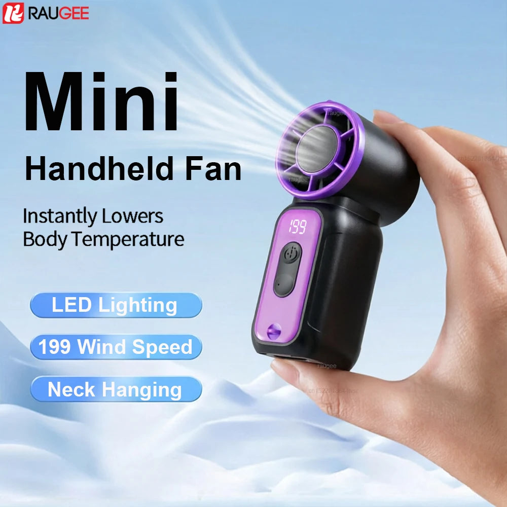 Portable Handheld Fan Mini Hand Fan USB Rechargeable Small Pocket Fan Outdoor Cooling Fan with Digital Display and LED Lighting